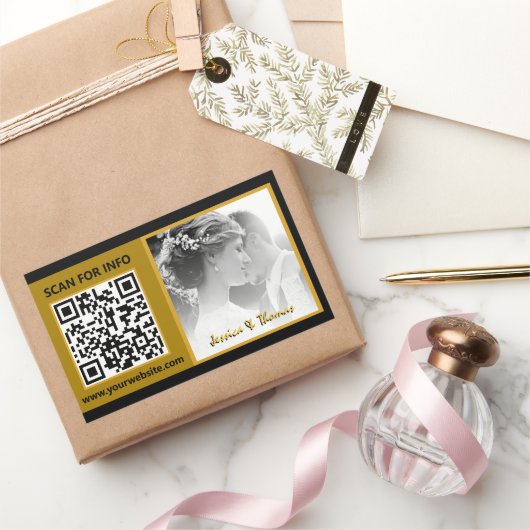 Moderne Hochzeitsticker, QR-Code, Foto, Schwarz Rechteckiger Aufkleber (Schenken)