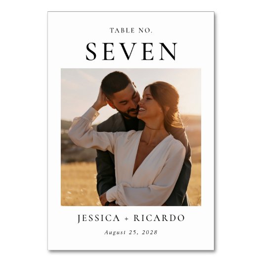 Moderne Hochzeitstisch-Foto-Tischkarte Tischnummer (Vorderseite)