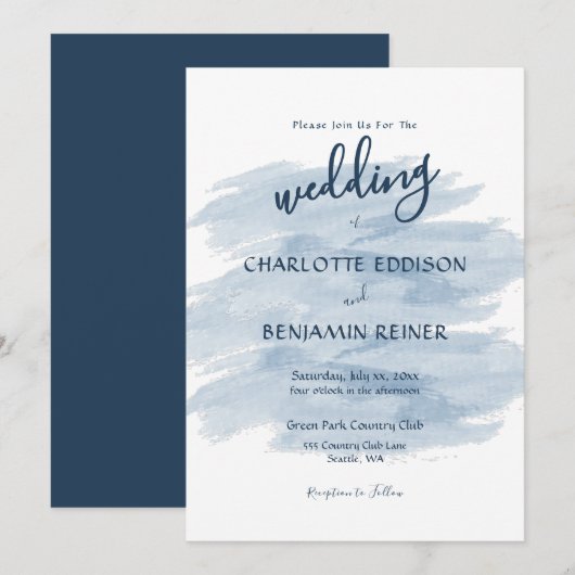 Moderne Hochzeitstöne in Blau Einladung (Vorne/Hinten)
