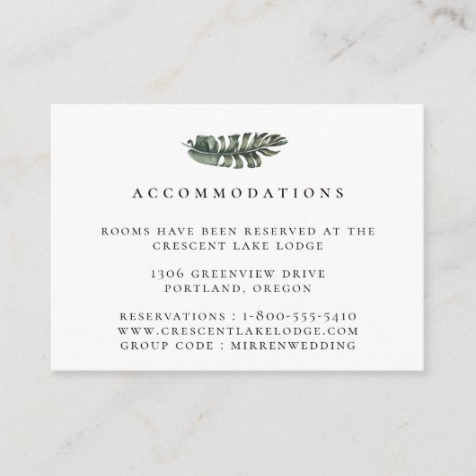 Moderne Hochzeitsunterkünfte mit tropischem Leaf Begleitkarte (Vorderseite)