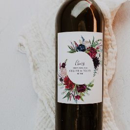 Moderne Hochzeitsweinetiketten der Marine Burgund Weinetikett