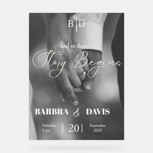 Moderne Holding Hands Story beginnt Hochzeit Acrylschild (Vorderseite)