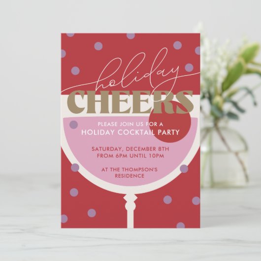 Moderne Holiday Cheers Cocktail Party Einladung (Stehend Vorderseite)