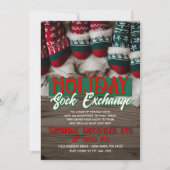 Moderne Holiday Sock Exchange-Party Einladung (Vorderseite)