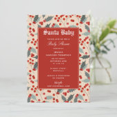 Moderne Holly Berry Santa Baby Dusche Einladung (Stehend Vorderseite)