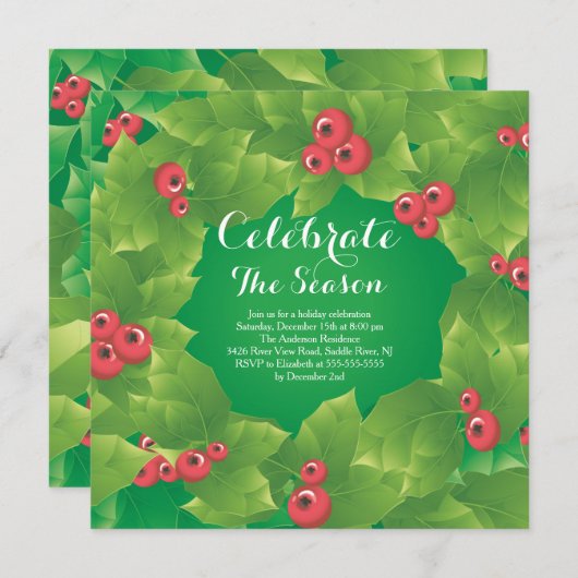 Moderne Holly Frame Feiertage Einladung (Vorne/Hinten)