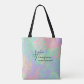 Moderne Holografie-Script Rainbow Pastel Tote Bag Tasche (Rückseite)
