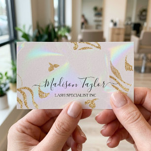 Moderne Holografische Gold-Glitter-Wimpernspeziali Visitenkarte