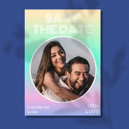 Moderne holografische Hochzeit mit glanzvollem Fot Save The Date