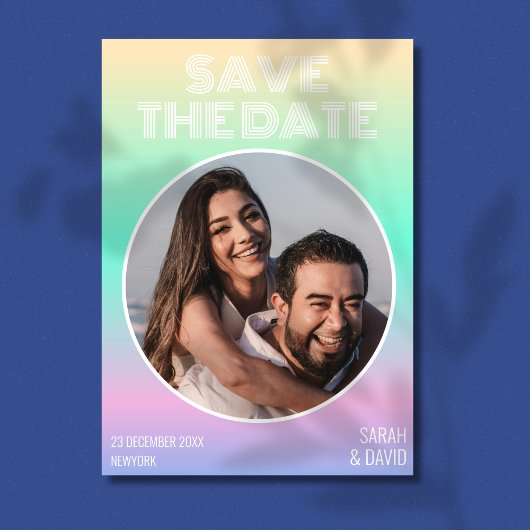 Moderne holografische Hochzeit mit glanzvollem Fot Save The Date