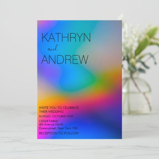 Moderne holografische Hochzeitseinladung Einladung (Stehend Vorderseite)