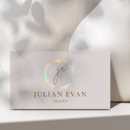 Moderne holografische Monogramm-Beige-Visitenkarte Visitenkarte