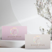 Moderne holografische Monogramm-Beige-Visitenkarte Visitenkarte