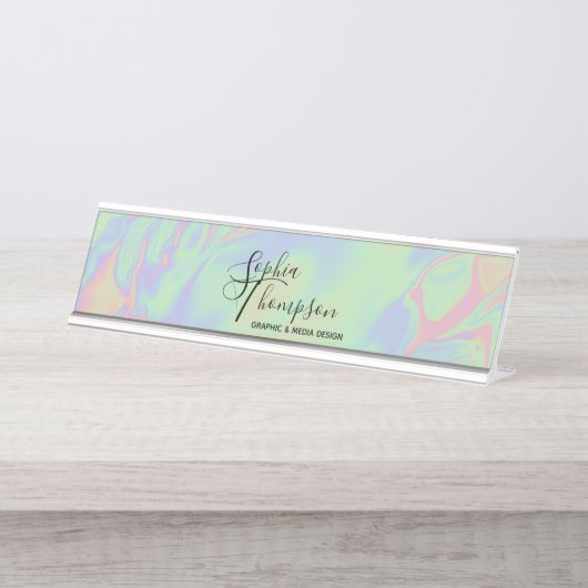Moderne holografische Rainbow Pastel - Namensplatt Schreibtischnamensplakette (Vorderseite )