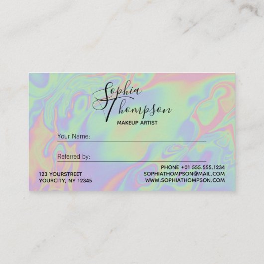 Moderne holografische Script-Pastel - Verweiskarte Terminkarte (Rückseite)