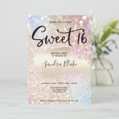 Moderne holografische Sparkling-Glitzer-Kalligrafi Einladung (Stehend Vorderseite)