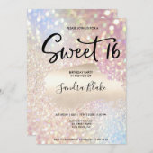 Moderne holografische Sparkling-Glitzer-Kalligrafi Einladung (Vorne/Hinten)