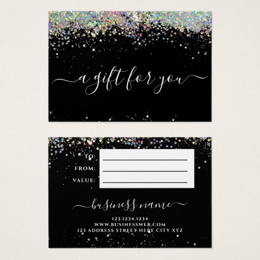 Moderne Holographic Glitzer Black Gift Zertifikate (Vorne & Hinten)
