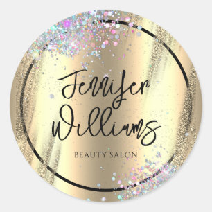 Moderne Holographic Glitzer Imitate Fox Gold Busin Runder Aufkleber