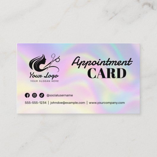 Moderne Holographic Hair Salon Logo & Social Media Terminkarte (Rückseite)