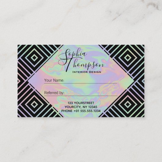 Moderne Holographische Symmetrische Musterverweisk Empfehlungskarte (Rückseite)