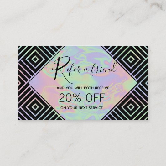 Moderne Holographische Symmetrische Musterverweisk Empfehlungskarte (Vorderseite)