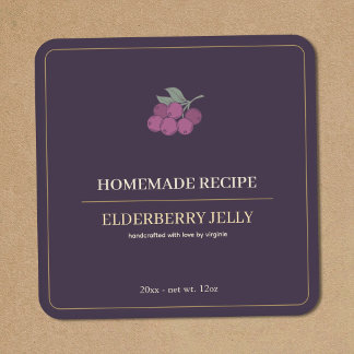 Moderne Holunder-Jelly-Etikette Quadratischer Aufkleber