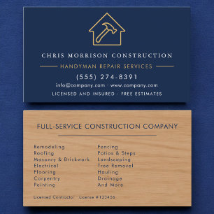 Moderne Holz-Handyman-Navyblau-Gold-Konstruktion  Visitenkarte