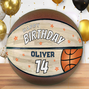 Moderne Holzboden-Happy-Birthday-Andenken Basketball