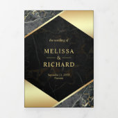 Moderne Holzkohle Grau-Gold-Marmor-Ampere und Hoch Dreifach Gefaltete Einladung (Cover)