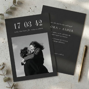 Moderne Holzkohle-Schwarze Minimalistische Hochzei Save The Date