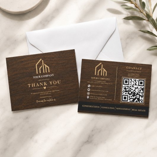 Moderne Holzkorn-QR-Code-Konstruktion  Dankeskarte