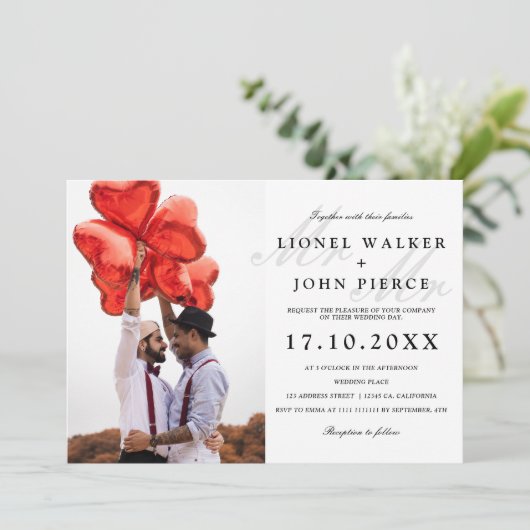 Moderne Homosexuelle Hochzeit mit mehr und weniger Einladung (Stehend Vorderseite)