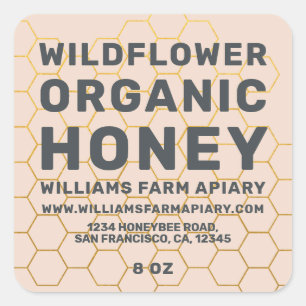 Moderne Honey Jar Label Honeybee Apiary Peach Stau Quadratischer Aufkleber