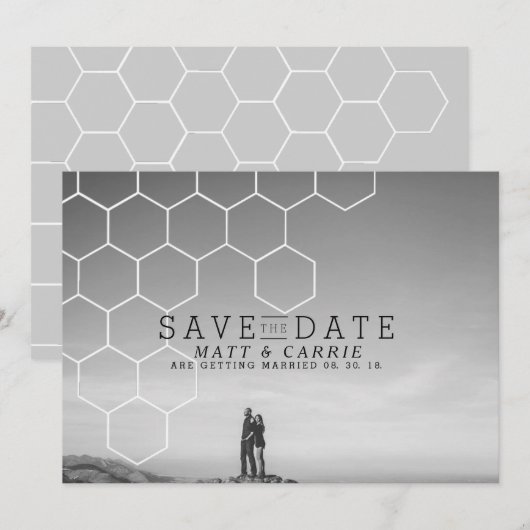 Moderne Honeycomb Save the Date | FOTO (Vorne/Hinten)