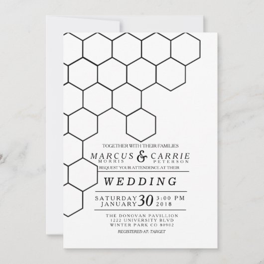 Moderne Honeycomb Wedding Einladung (Vorderseite)