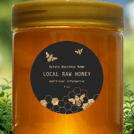 Moderne Honigbienen aus schwarzem und goldenem Hon Runder Aufkleber