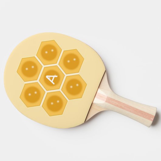 Moderne Honigwabe und Monogramm auf Elfenbein Tischtennis Schläger (Seitenansicht)