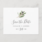 Moderne, horizontale Olive Save the Date Postkarte (Vorderseite)