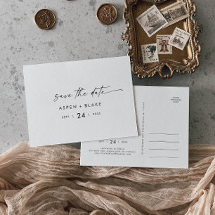 Moderne horizontale Skriptpostkarte Save the Date Einladungspostkarte