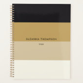 Moderne horizontale Streifen Schwarz-Gold Farbtöne Planer (Vorderseite)