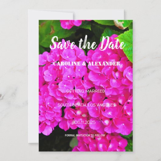 Moderne Hortensien rosa Blumen Sommerhochzeit Save The Date (Vorderseite)