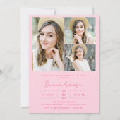 Moderne Hot-Pink-Foto-Graduierungsparty Einladung (Rückseite)