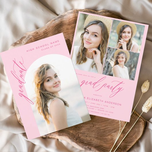 Moderne Hot-Pink-Foto-Graduierungsparty Einladung