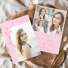 Moderne Hot-Pink-Foto-Graduierungsparty Einladung