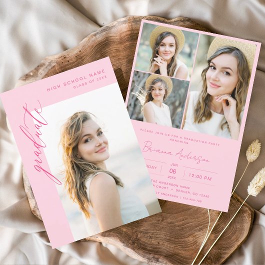 Moderne Hot-Pink-Foto-Graduierungsparty Einladung