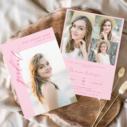 Moderne Hot-Pink-Foto-Graduierungsparty Einladung