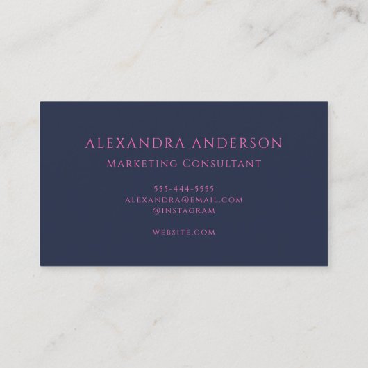 Moderne Hot Pink Navy Minimalistische Typografie Visitenkarte (Rückseite)