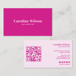 Moderne Hot Pink QR Code Social Media Girl Visitenkarte