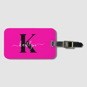 Moderne Hot Pink Schwarze Script-Monogramm Gepäckanhänger
